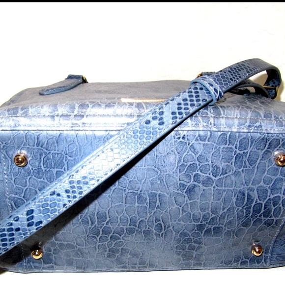 Brahmin Micaela Blue Snake Textured Genuine Leather Satchel - Picture 7 of 11
